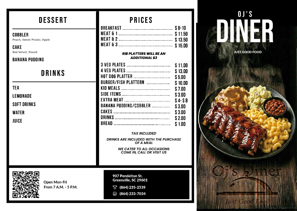 OJ's Diner Menu