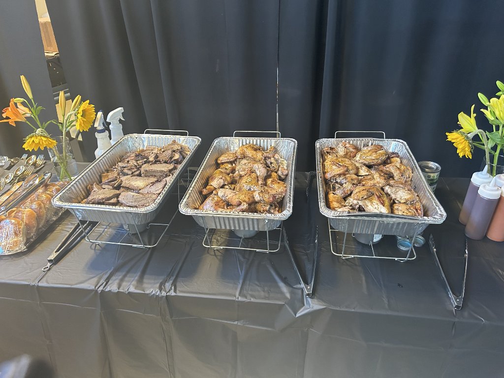 BBQ catering setup with pulled pork
