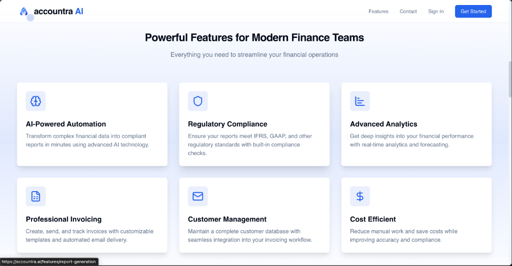 Accountra AI dashboard showing insights and analytics