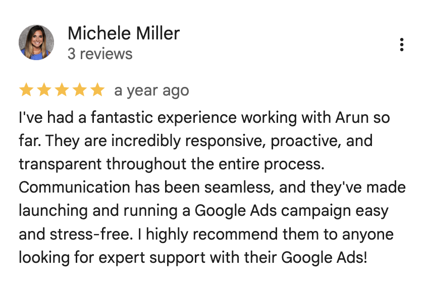 5-star Google review 1 for 530 Ventures digital marketing agency Ventura County