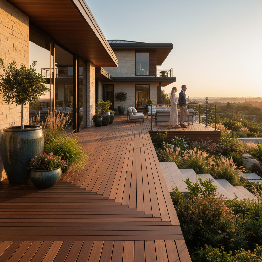 Beautiful exterior hardwood deck on a luxury home — the result of EHCI-certified craftsmanship