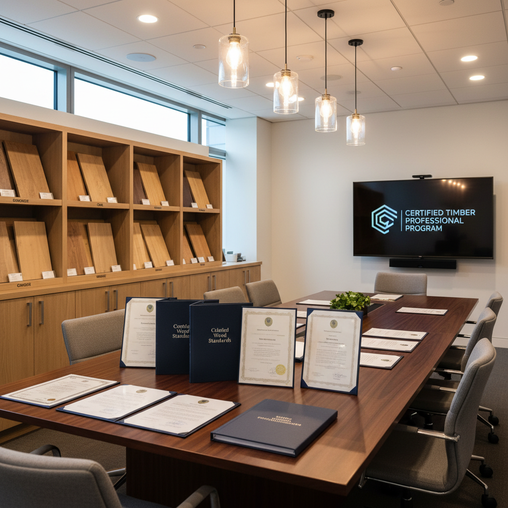 Professional certification program environment with hardwood samples and credentials
