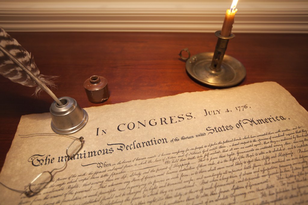 Declaration of Independence with quill pen
