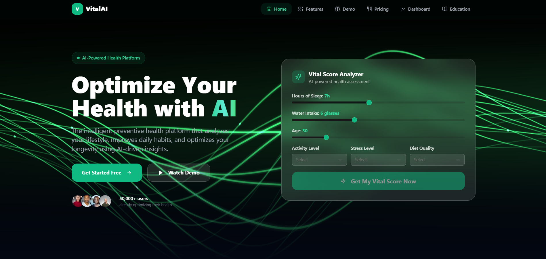 VitalAI — AI Preventive Health & Longevity Platform template preview