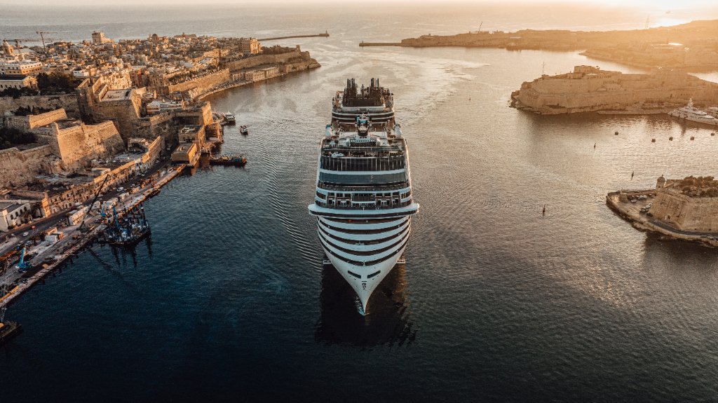 Cruise ship entering Valletta Grand Harbour, Malta