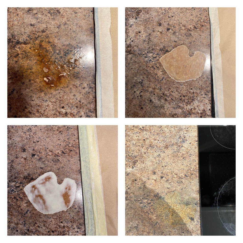 Laminate flooring water damage stains and chip repairs - before and after