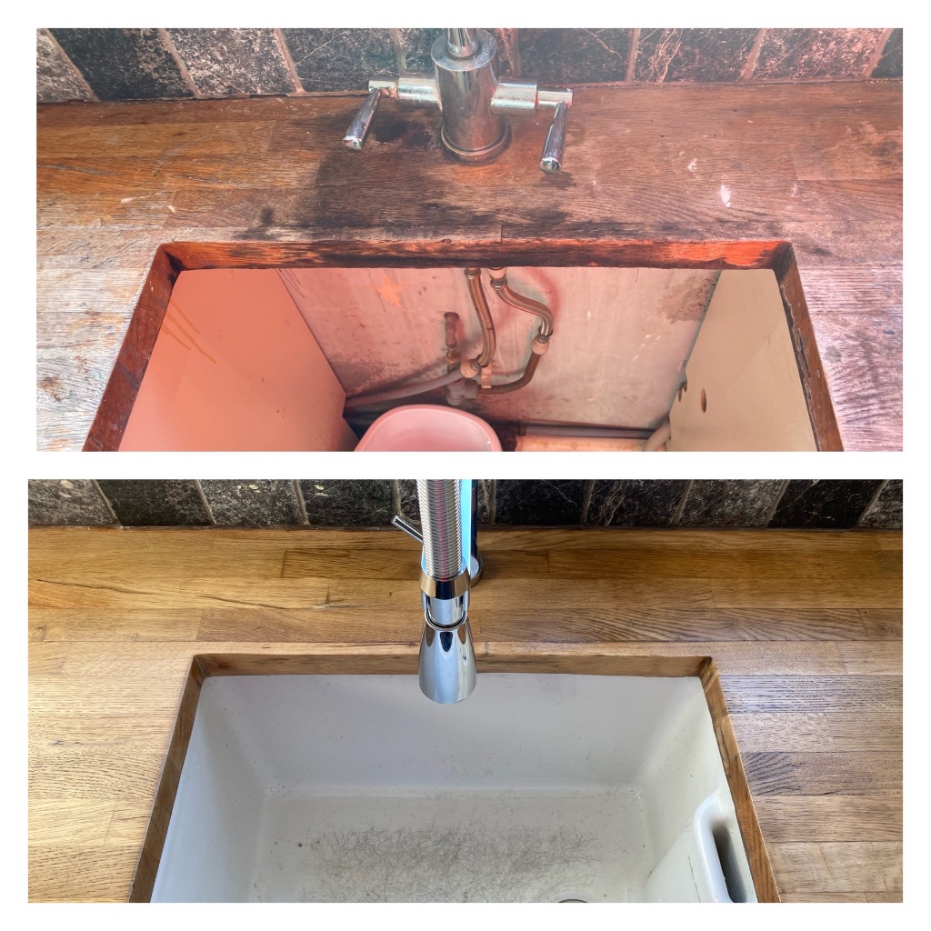 Wooden worktop sanding and oiling - before and after restoration