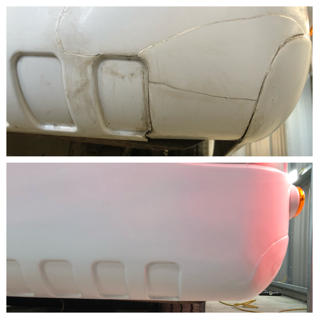 Motorhome bumper before and after repair