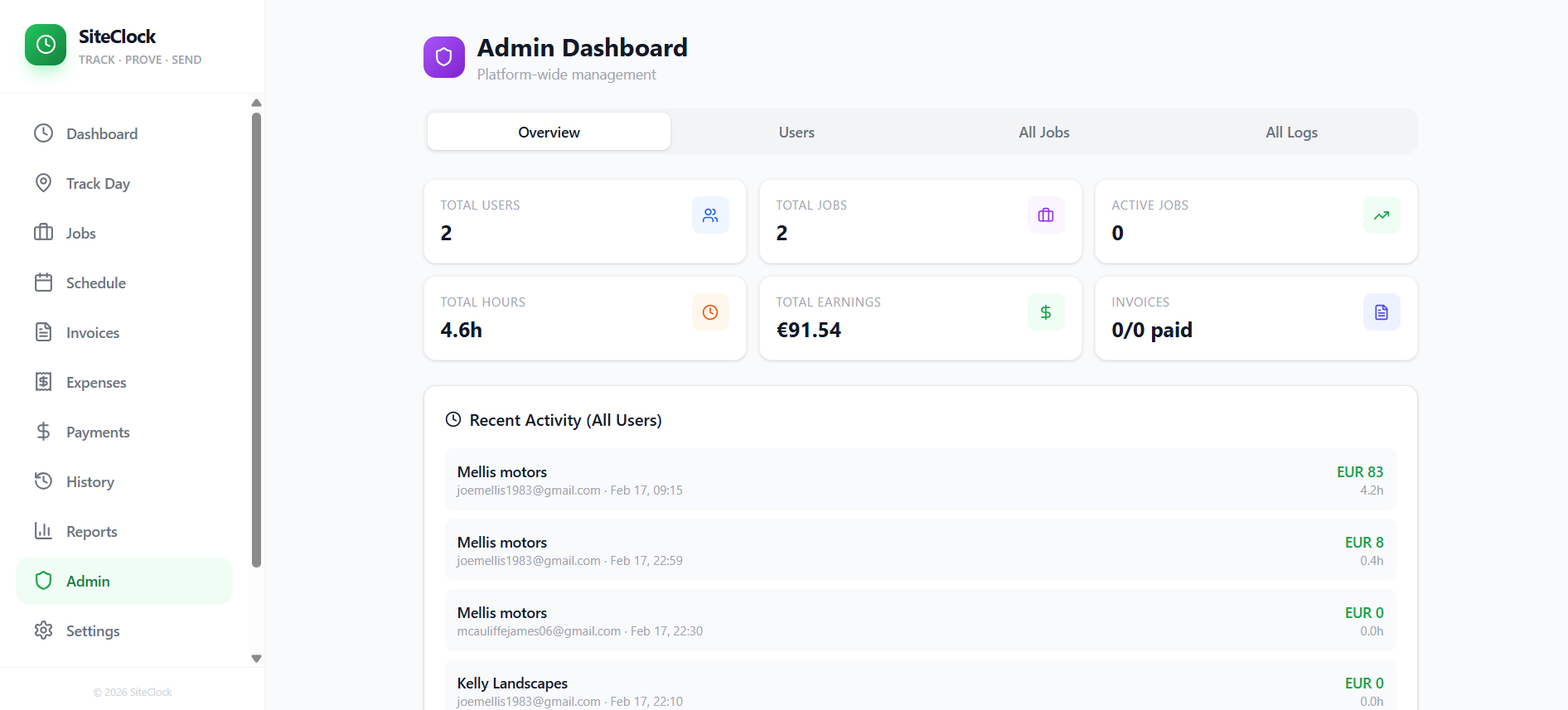 SiteClock   job management and time-tracking  template preview