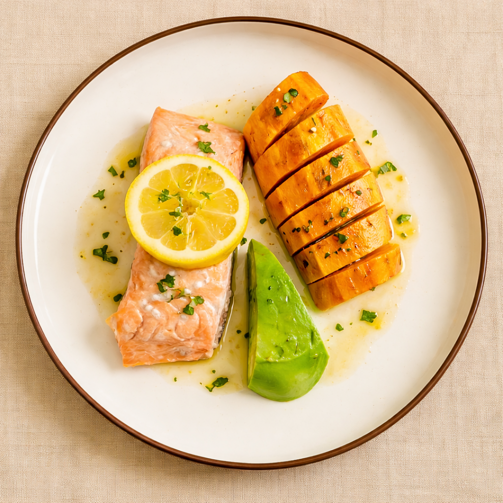 Salmon with Sweet Potato and Avocado