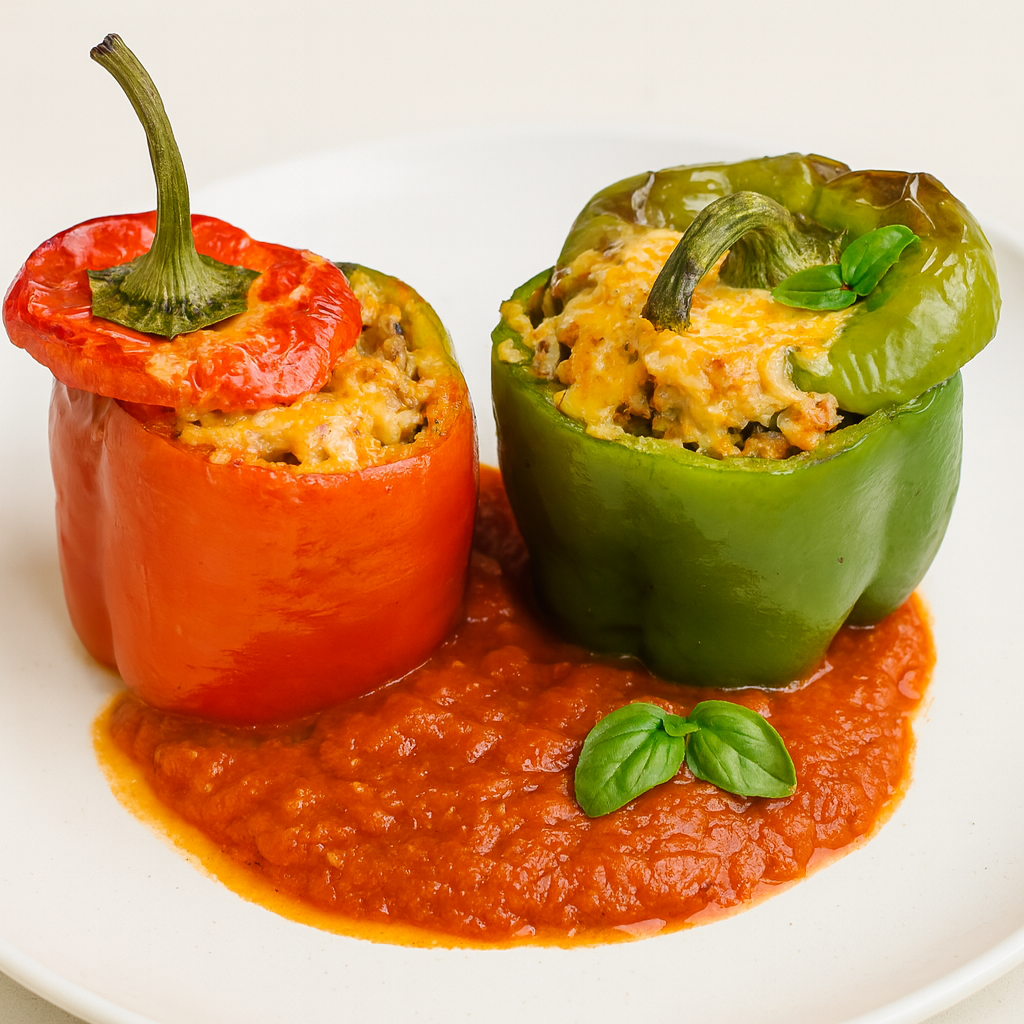 Turkey-Stuffed Peppers with Fresh Tomato Basil Sauce
