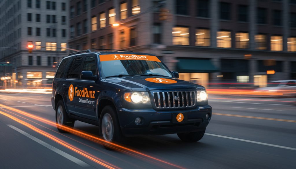 FoodRunz dedicated delivery driver in branded SUV
