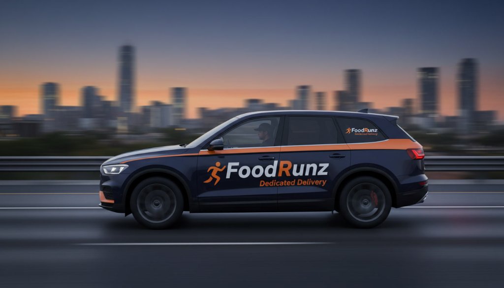 FoodRunz dedicated delivery SUV in motion