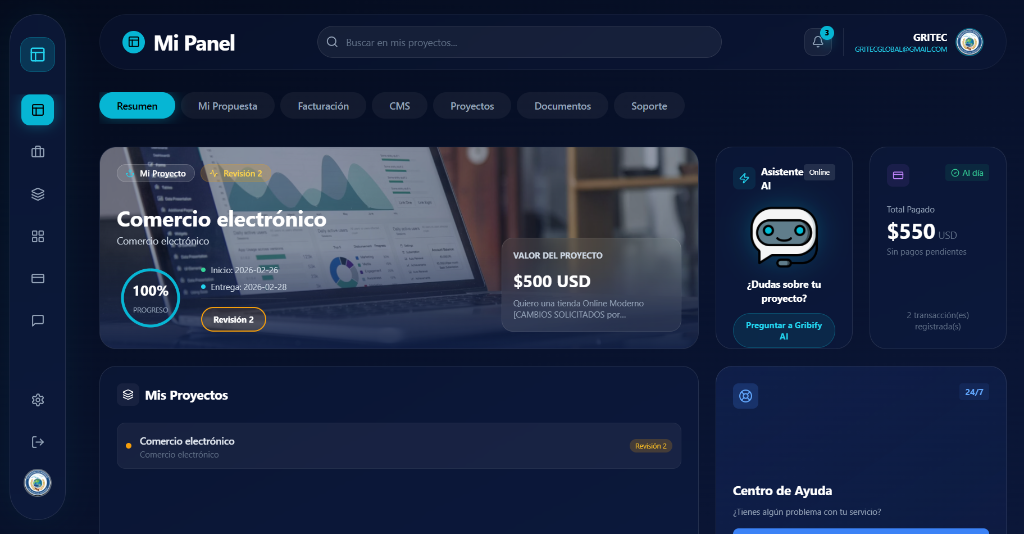 Gribify Client Dashboard