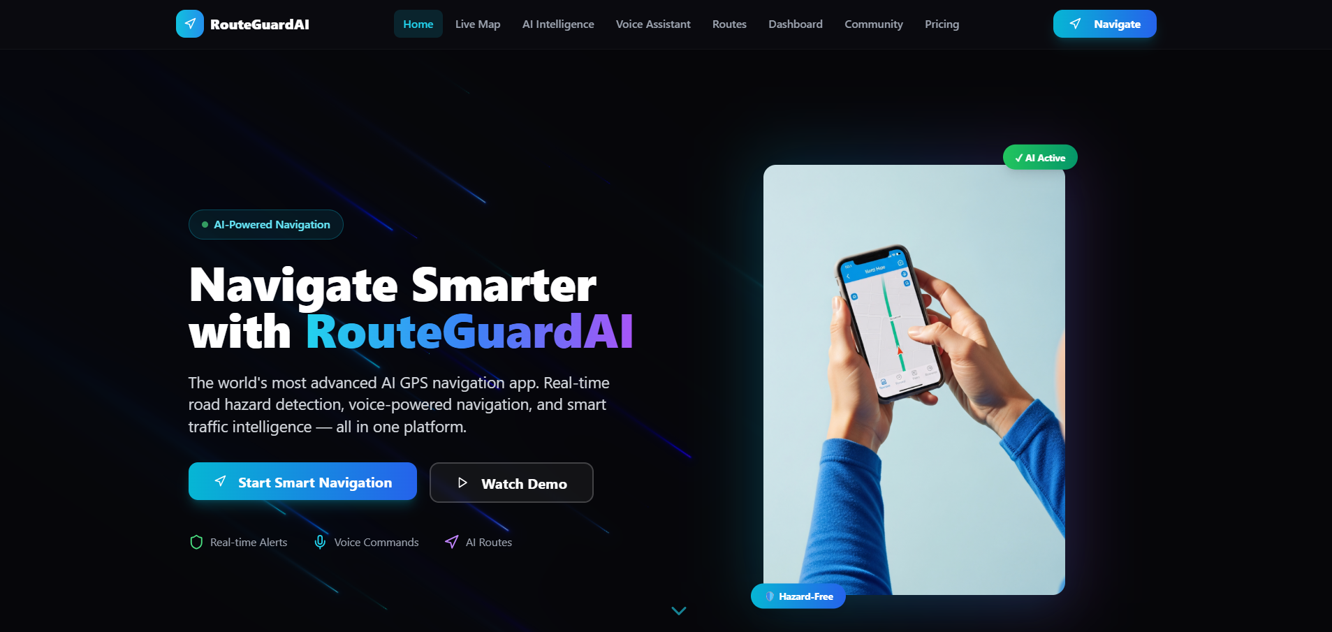 RouteGuardAI — Smart GPS & AI Traffic Intelligence Platform template preview
