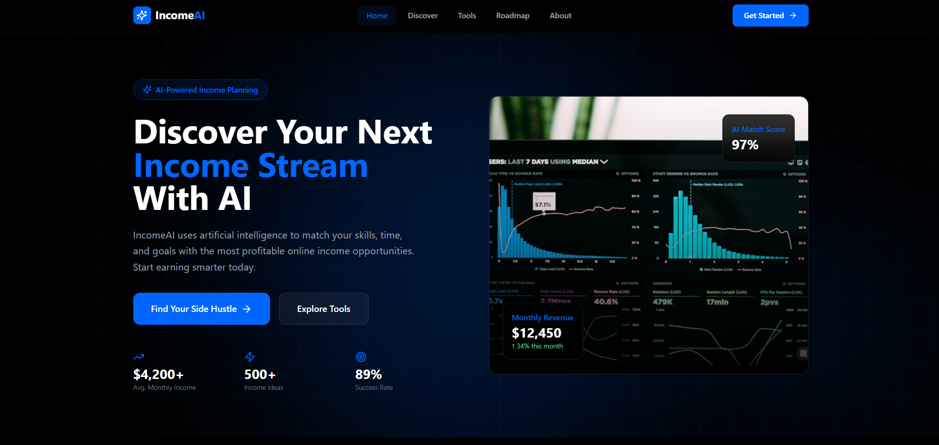 IncomeAI — AI Side Hustle & Online Income Platform template preview