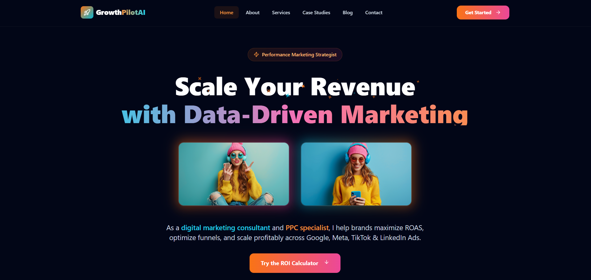 GrowthPilotAI — Digital Marketing Portfolio & ROI Funnel Calculator template preview