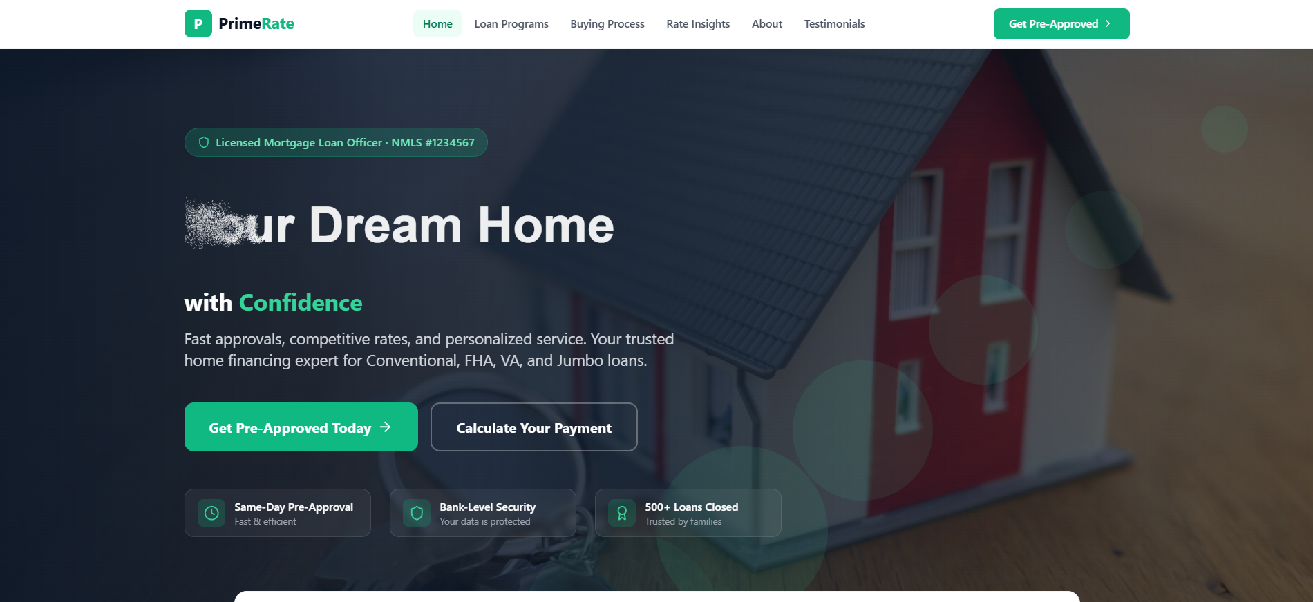 PrimeRate — Mortgage Loan Officer Portfolio & Qualification Calculator template preview