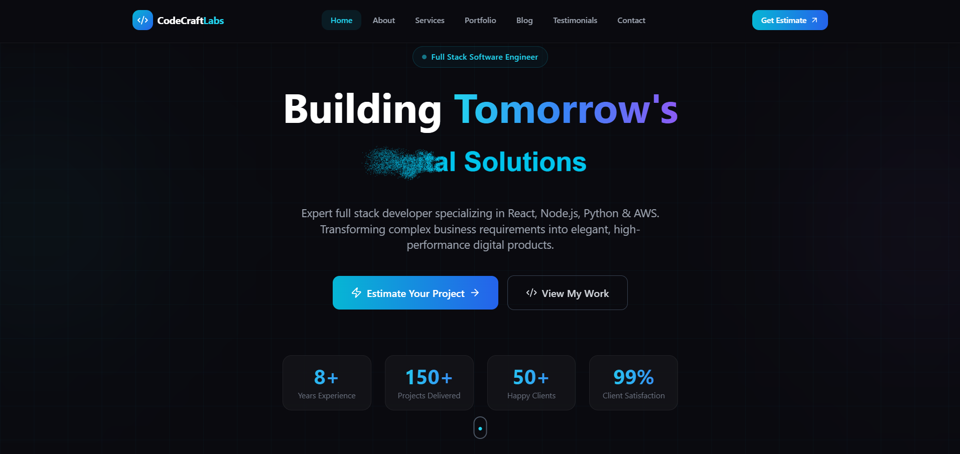 CodeCraft Labs — Full Stack Developer Portfolio & Project Cost Estimator template preview