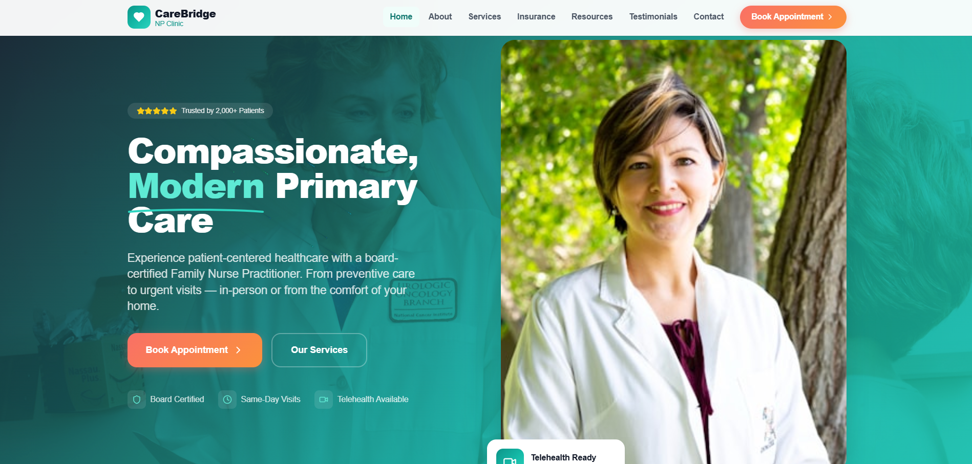 CareBridge  — Nurse Practitioner Portfolio & Smart Symptom Checker template preview