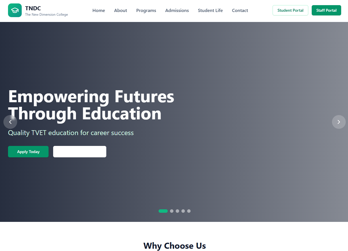 The New Dimension College template preview
