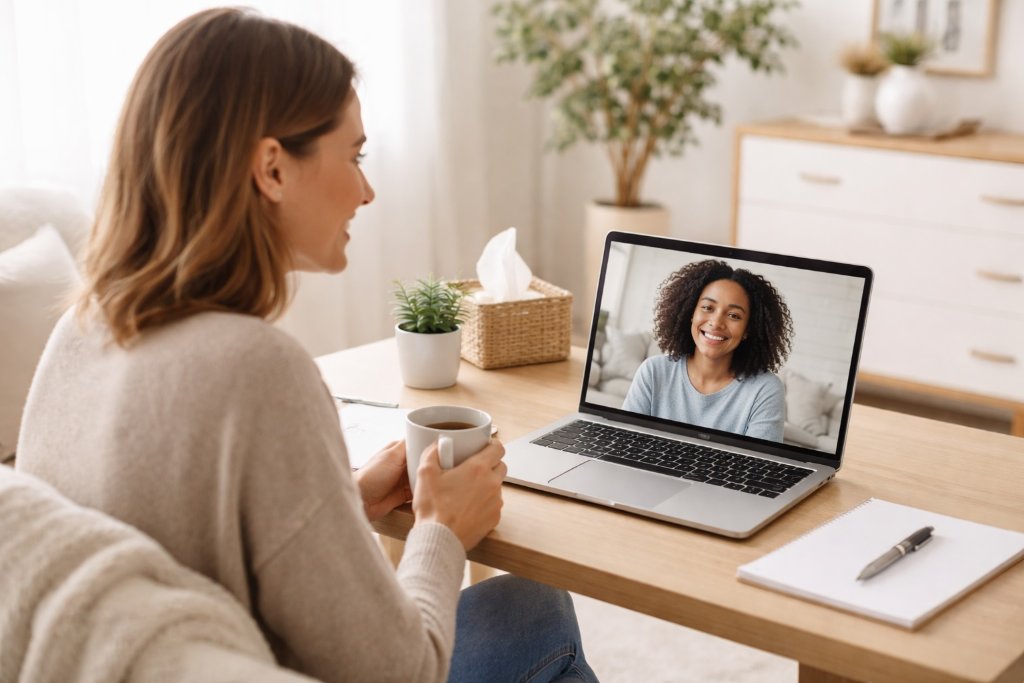 Therapist on a video call with a client