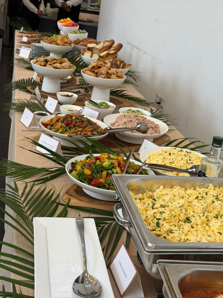 Full hot and cold breakfast buffet with ocean view window on luxury Galápagos yacht
