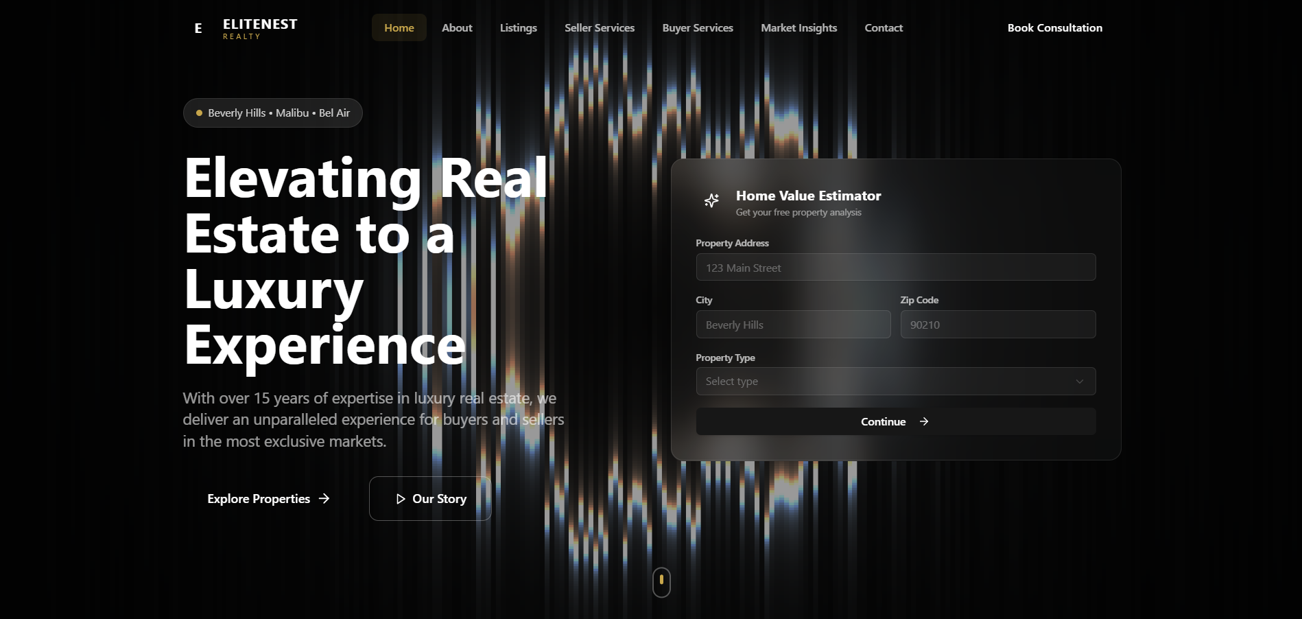 EliteNest — Luxury Realtor Portfolio & Home Value Estimator template preview