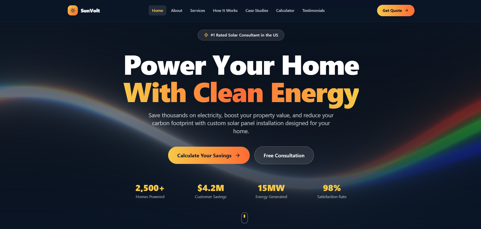SunVolt Energy — Solar Consultant Website & Savings ROI Calculator template preview