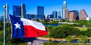 Texas skyline with flag
