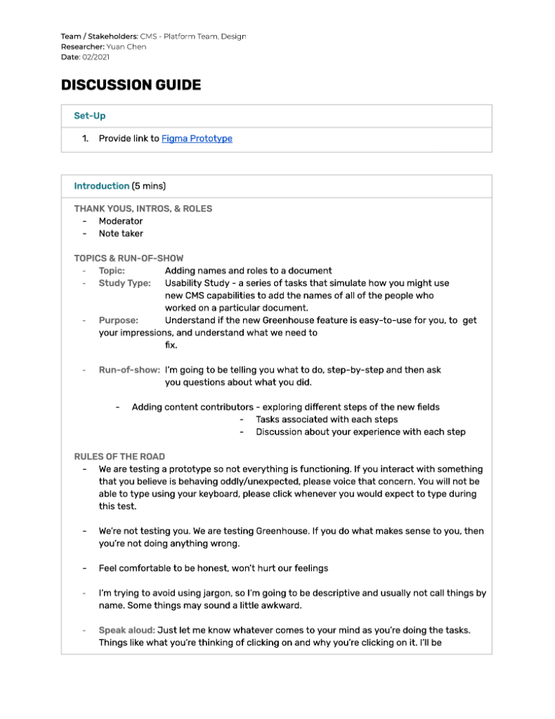 User testing document 1