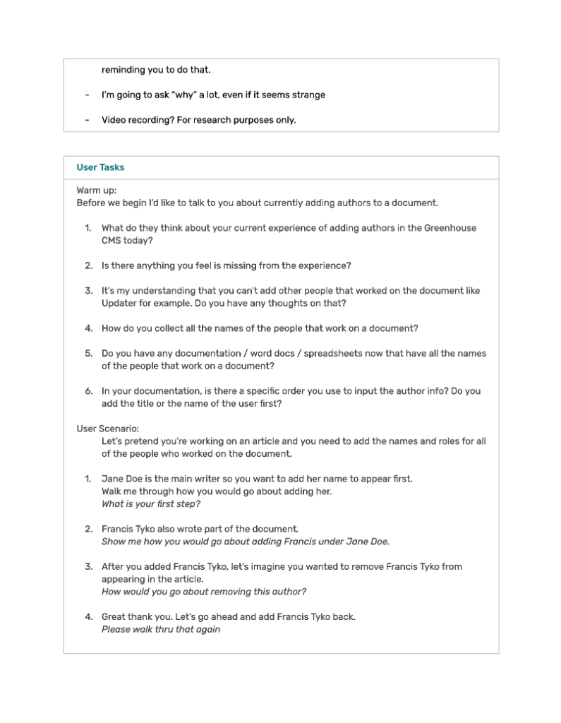 User testing document 2