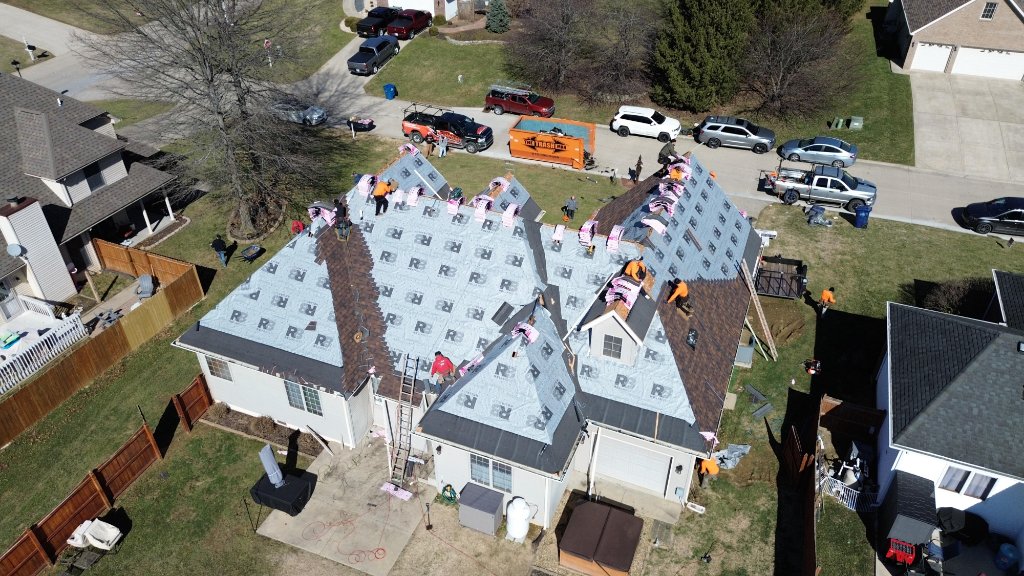 Underlayment installation — aerial view