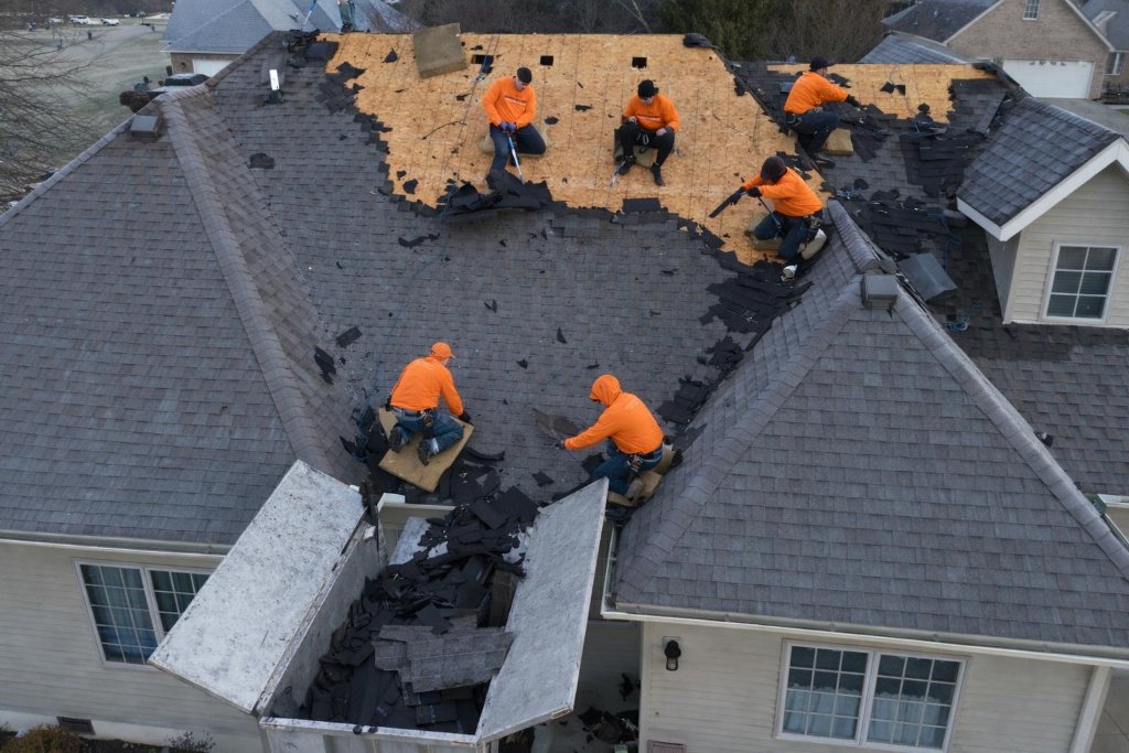 Aerial view — tear-off in progress