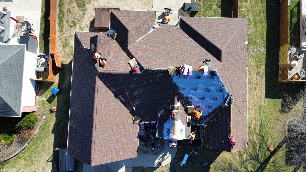 Shingle laydown — near completion