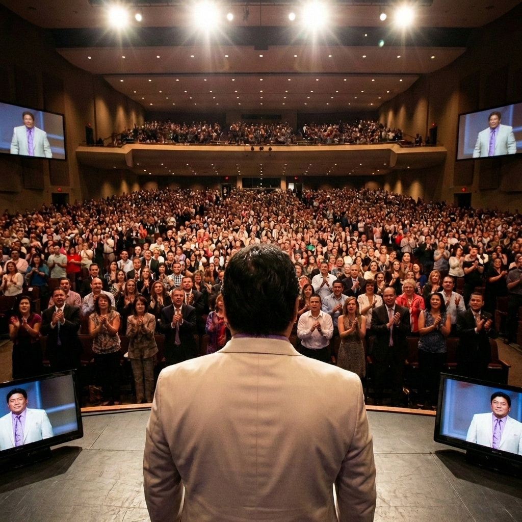 Alan Nagao speaking to large audience
