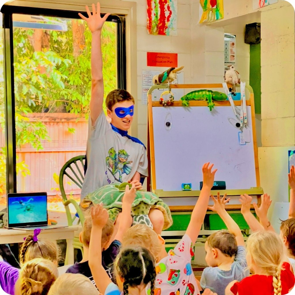 Plastic Free Boy presenting to children