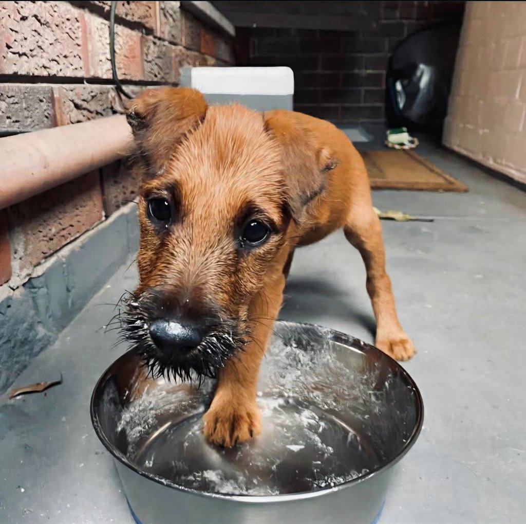 Braecrest puppy discovers the water bowl
