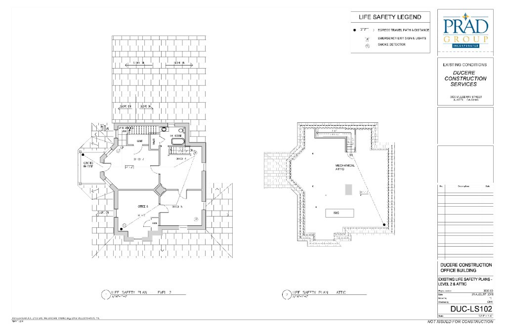 Life safety plans level 2 and attic Historic Austell House fire safety drawings