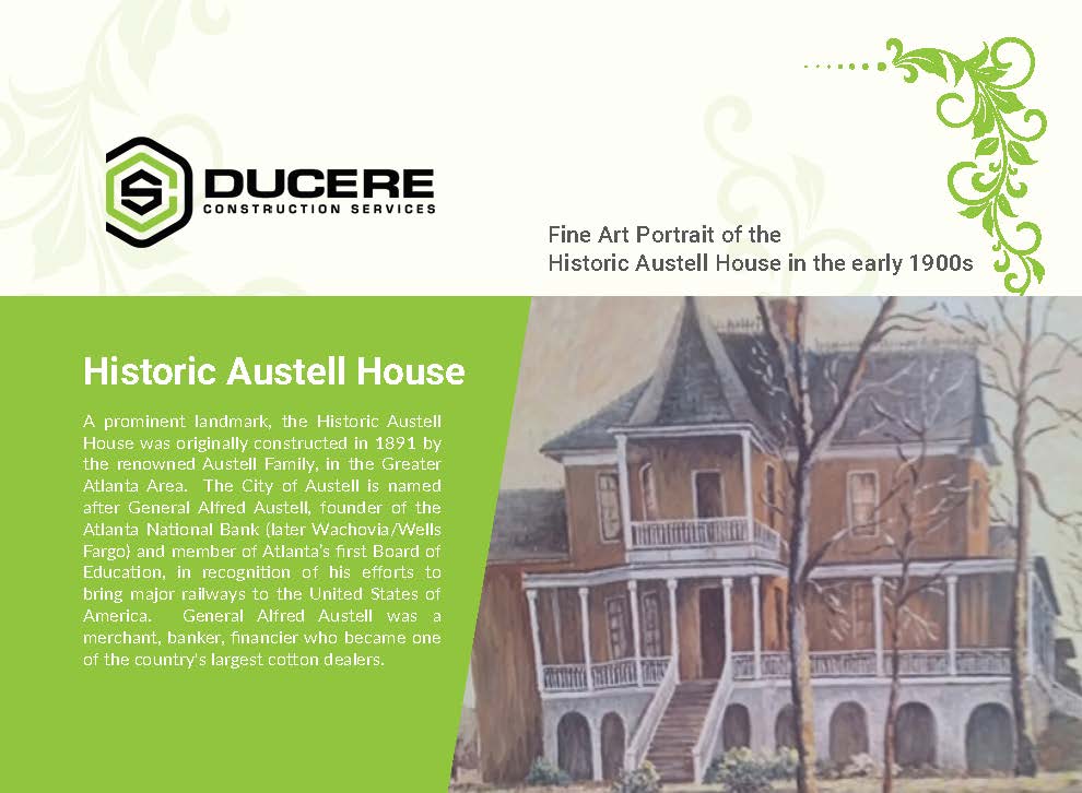 Fine art portrait painting of the Historic Austell House from the early 1900s
