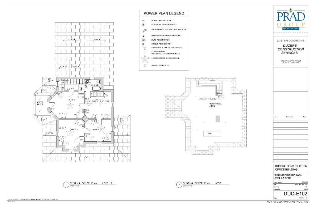 Existing power plans level 2 and attic Historic Austell House electrical plans