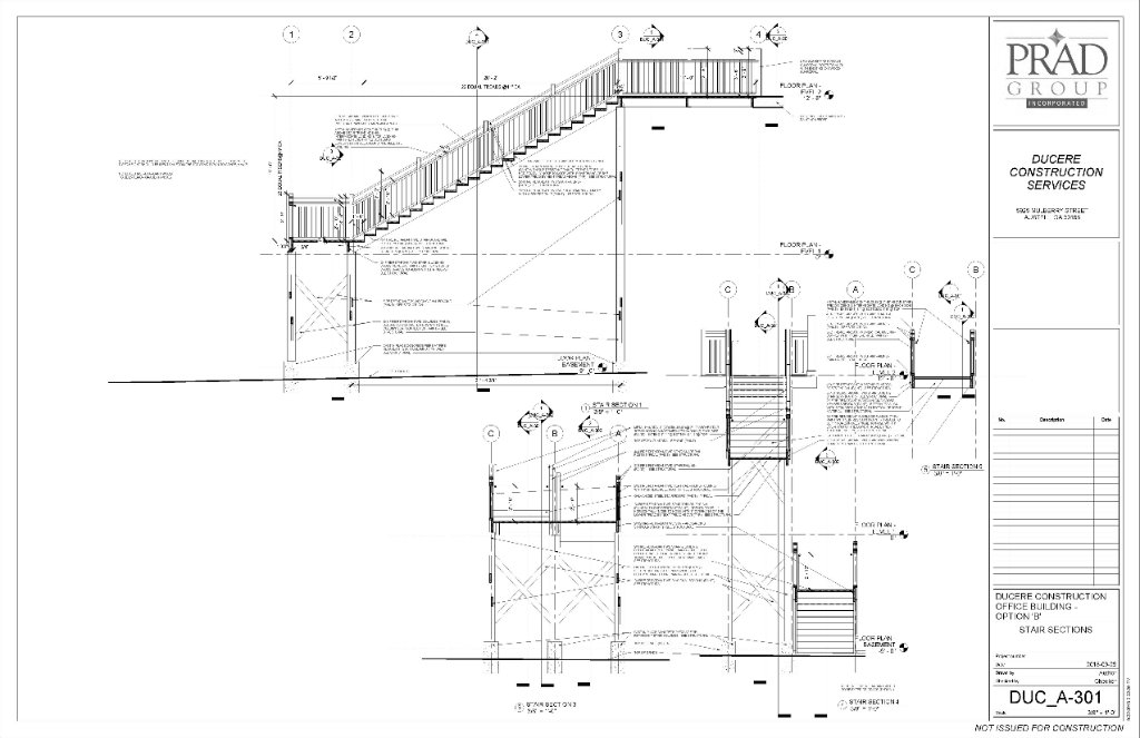 Stair sections and construction details Historic Austell House millwork drawings