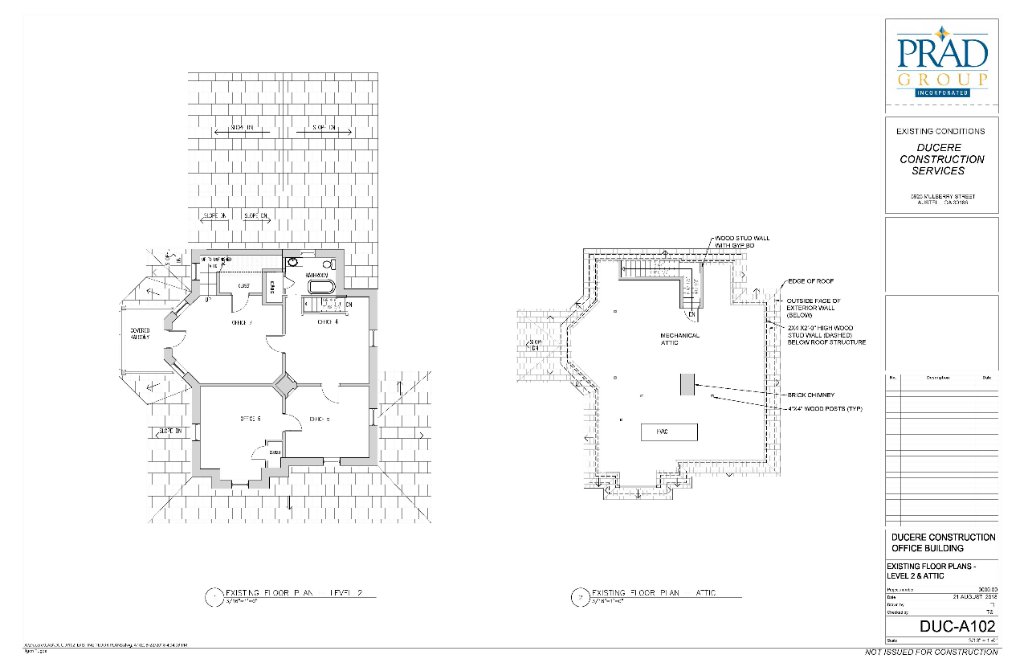 Existing floor plans level 2 and attic Historic Austell House restoration drawings