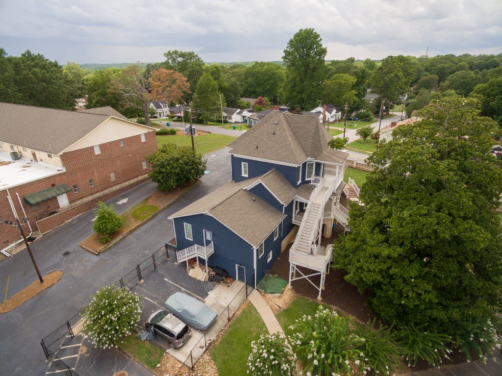 Aerial drone photography Historic Austell House showing roofline and architectural details Austell GA landmark