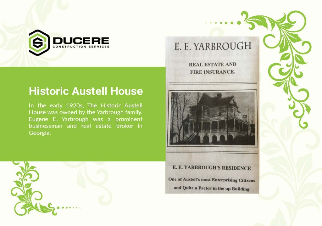 Historic E.E. Yarbrough Real Estate advertisement featuring the Austell House from the 1920s