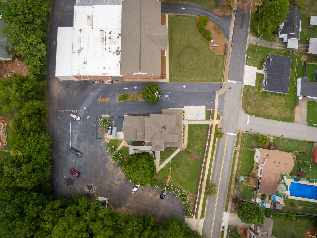 Aerial view Historic Austell House property with Mulberry Street frontage Austell Georgia commercial real estate