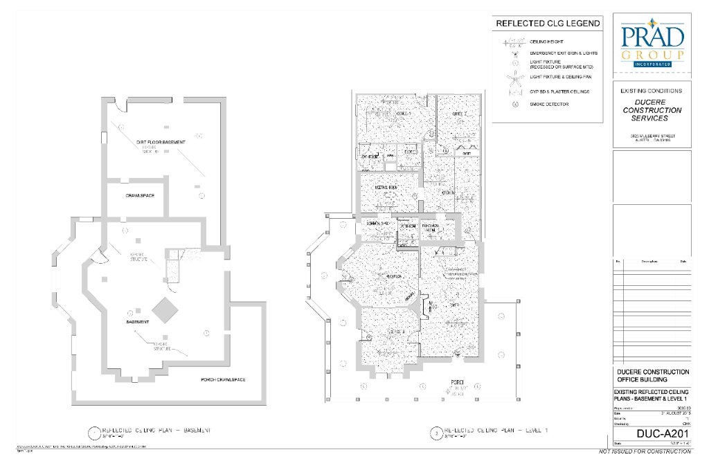 Reflected ceiling plans basement and level 1 Historic Austell House construction documents