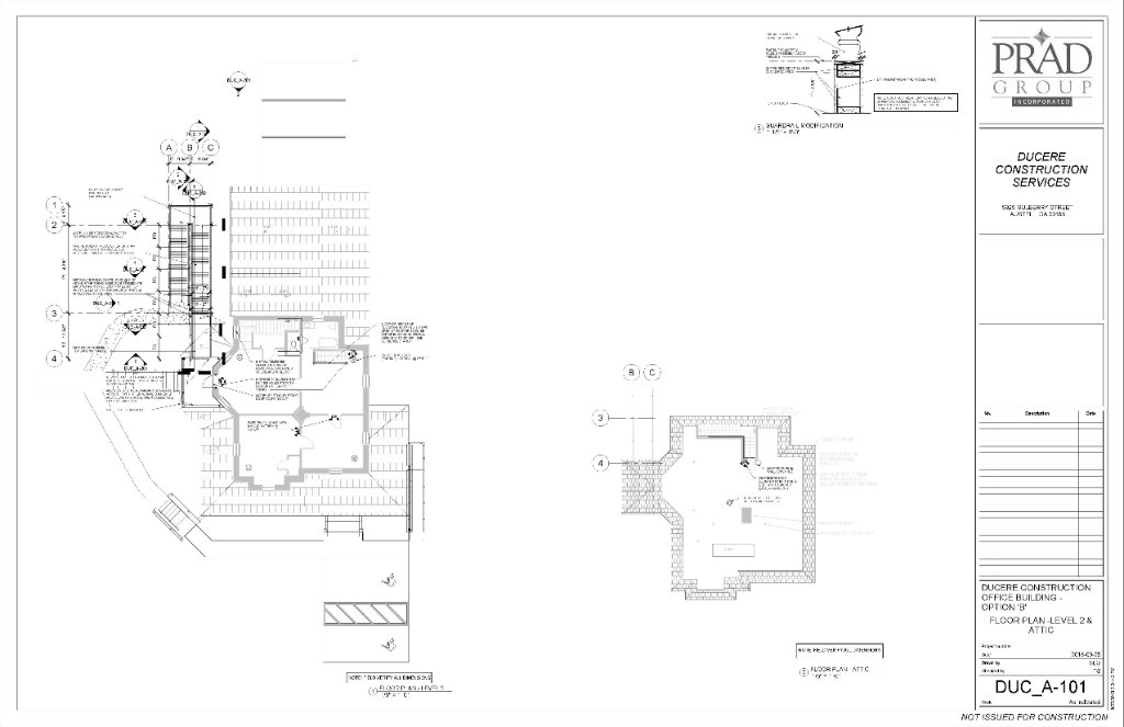 Detailed floor plan level 2 and attic Historic Austell House architectural drawings