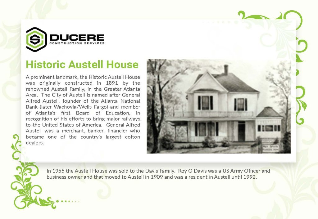 Historic Austell House with family members on porch and Davis Family history from 1955