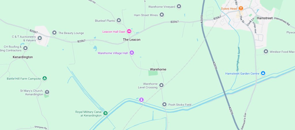 Map to Warehorne Village Hall